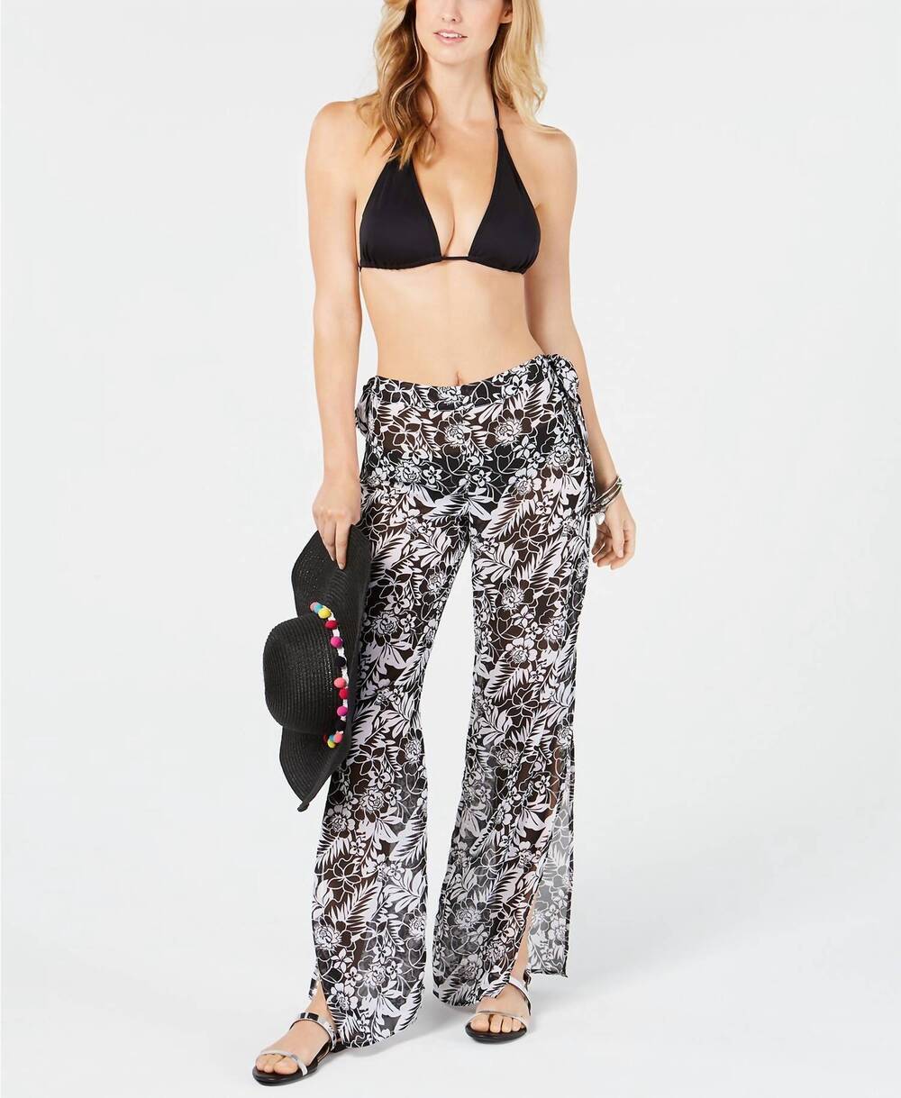 NEW MIKEN miken womens side slit chiffon pants in black/white